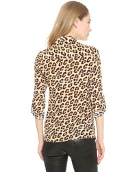 hellbeige Bluse mit Knöpfen mit Leopardenmuster von Alice + Olivia