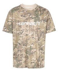hellbeige Camouflage T-Shirt mit einem Rundhalsausschnitt von Carhartt WIP
