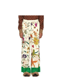 hellbeige Chinohose mit Blumenmuster von Gucci