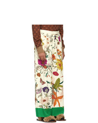 hellbeige Chinohose mit Blumenmuster von Gucci