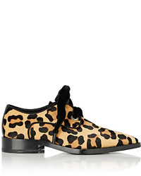 hellbeige Derby Schuhe aus Kalbshaar mit Leopardenmuster