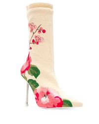hellbeige elastische Stiefeletten mit Blumenmuster von Alexander McQueen