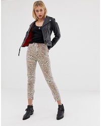 hellbeige enge Jeans mit Leopardenmuster