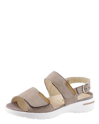 hellbeige flache Sandalen aus Leder von Waldläufer