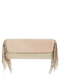 hellbeige Clutch mit Fransen