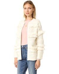 hellbeige Strickjacke mit einer offenen Front mit Fransen von Madewell