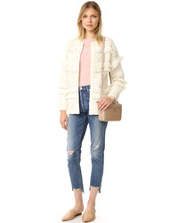 hellbeige Strickjacke mit einer offenen Front mit Fransen von Madewell