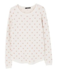 hellbeige gepunkteter Pullover mit einem Rundhalsausschnitt von Mango