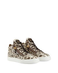 hellbeige hohe Sneakers aus Leder mit Schlangenmuster von Giuseppe Zanotti