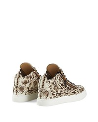 hellbeige hohe Sneakers aus Leder mit Schlangenmuster von Giuseppe Zanotti