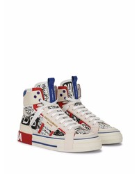 hellbeige hohe Sneakers aus Leder von Dolce & Gabbana