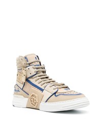 hellbeige hohe Sneakers aus Leder von Philipp Plein