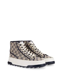 hellbeige hohe Sneakers aus Segeltuch von Gucci