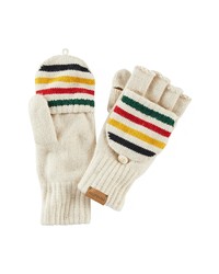 hellbeige horizontal gestreifte Handschuhe