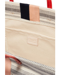 hellbeige horizontal gestreifte Shopper Tasche aus Segeltuch von Clare Vivier