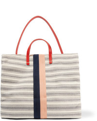 hellbeige horizontal gestreifte Shopper Tasche aus Segeltuch von Clare Vivier