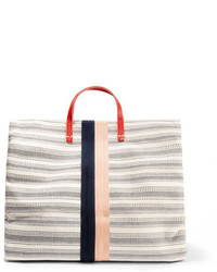 hellbeige horizontal gestreifte Shopper Tasche aus Segeltuch von Clare Vivier