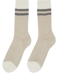 hellbeige horizontal gestreifte Socken von Brunello Cucinelli