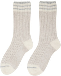 hellbeige horizontal gestreifte Socken von Brunello Cucinelli