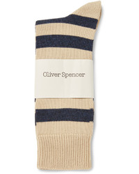 hellbeige horizontal gestreifte Socken von Oliver Spencer