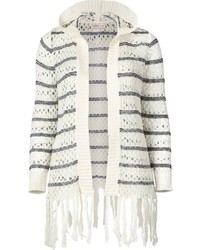 hellbeige horizontal gestreifte Strickjacke mit einer offenen Front von SHEEGOTIT