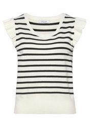 hellbeige horizontal gestreifter Kurzarmpullover von Lascana
