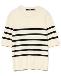hellbeige horizontal gestreifter Kurzarmpullover von Vero Moda