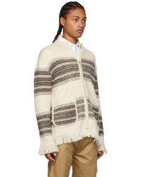 hellbeige horizontal gestreifter Pullover mit einem Reißverschluß von Junya Watanabe