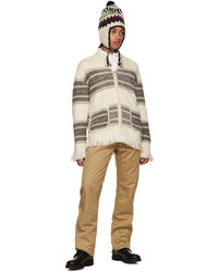 hellbeige horizontal gestreifter Pullover mit einem Reißverschluß von Junya Watanabe