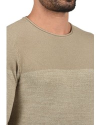 hellbeige horizontal gestreifter Pullover mit einem Rundhalsausschnitt von BLEND