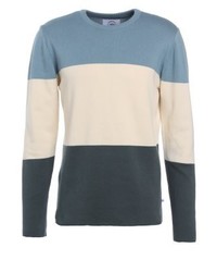 hellbeige horizontal gestreifter Pullover mit einem Rundhalsausschnitt von Kronstadt