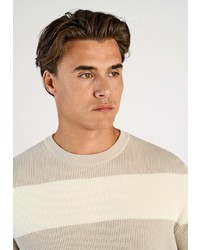hellbeige horizontal gestreifter Pullover mit einem Rundhalsausschnitt von Lindbergh