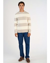 hellbeige horizontal gestreifter Pullover mit einem Rundhalsausschnitt von Lindbergh