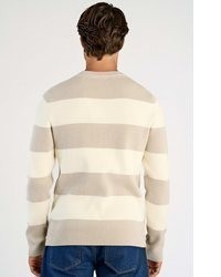 hellbeige horizontal gestreifter Pullover mit einem Rundhalsausschnitt von Lindbergh