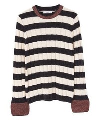 hellbeige horizontal gestreifter Pullover mit einem Rundhalsausschnitt von Mango