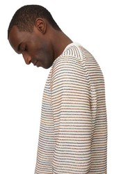 hellbeige horizontal gestreifter Pullover mit einem Rundhalsausschnitt von Marc O'Polo