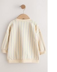 hellbeige horizontal gestreifter Pullover mit einem Rundhalsausschnitt von next