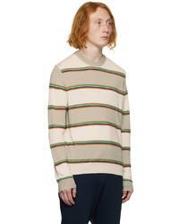hellbeige horizontal gestreifter Pullover mit einem Rundhalsausschnitt von Paul Smith