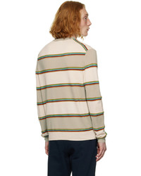 hellbeige horizontal gestreifter Pullover mit einem Rundhalsausschnitt von Paul Smith