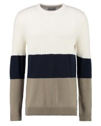 hellbeige horizontal gestreifter Pullover mit einem Rundhalsausschnitt von Samsøe & Samsøe