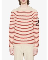 hellbeige horizontal gestreifter Pullover mit einem Rundhalsausschnitt von Gucci