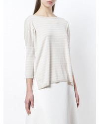 hellbeige horizontal gestreifter Pullover mit einem Rundhalsausschnitt von Snobby Sheep