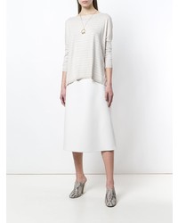 hellbeige horizontal gestreifter Pullover mit einem Rundhalsausschnitt von Snobby Sheep