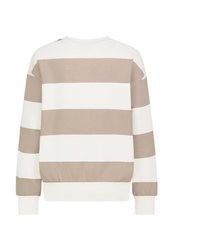 hellbeige horizontal gestreifter Pullover mit einem Rundhalsausschnitt von Sublevel