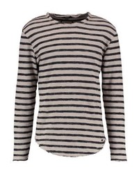 hellbeige horizontal gestreifter Pullover mit einem Rundhalsausschnitt von Tigha