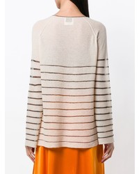 hellbeige horizontal gestreifter Pullover mit einem V-Ausschnitt von Forte Forte