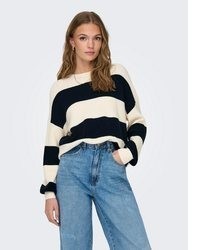 hellbeige horizontal gestreifter Pullover von Only