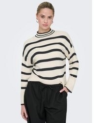 hellbeige horizontal gestreifter Pullover von Only