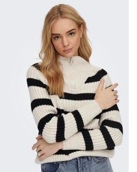 hellbeige horizontal gestreifter Pullover von Only