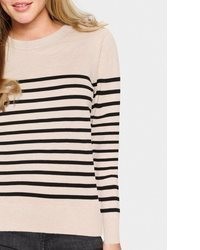 hellbeige horizontal gestreifter Pullover von Saint Tropez